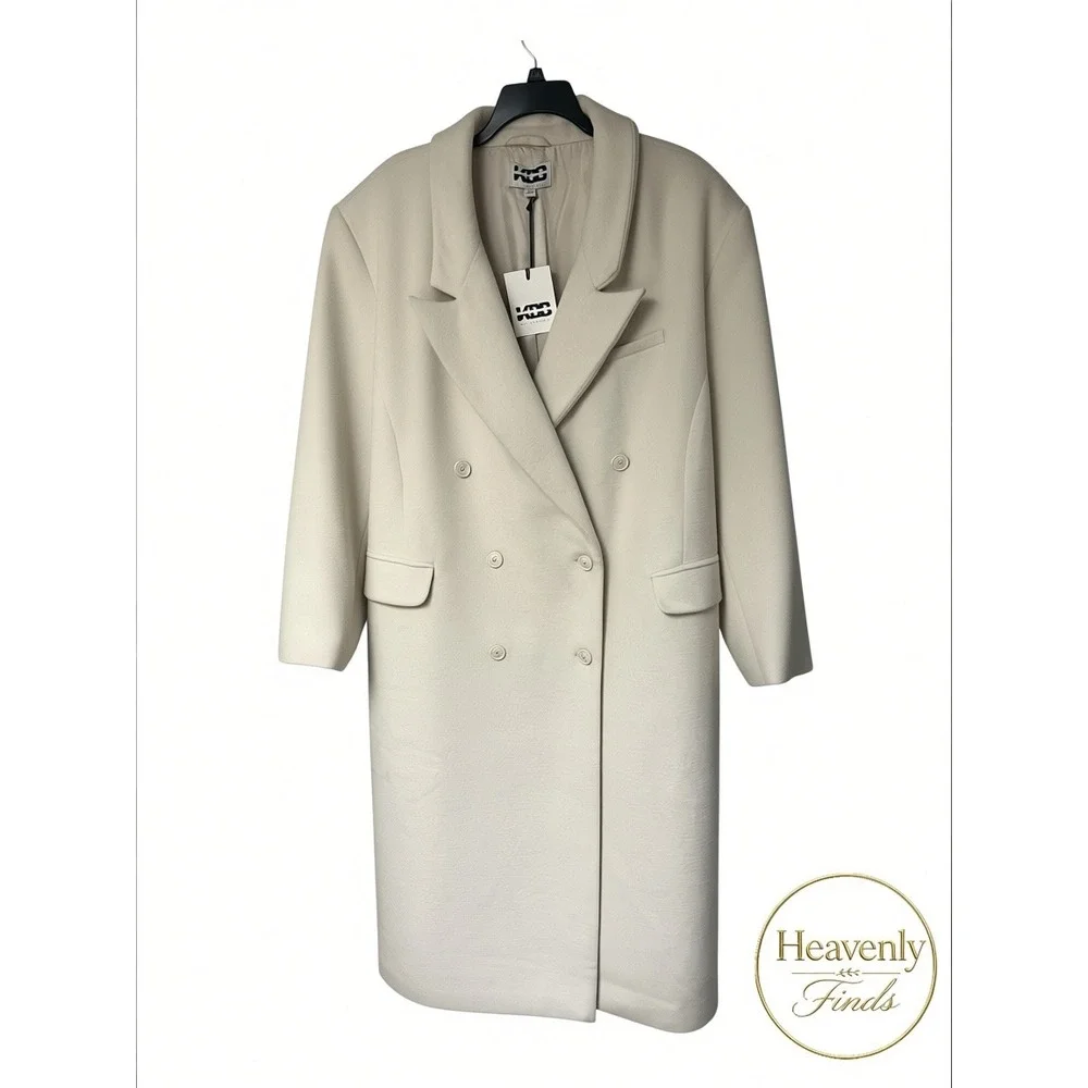 KBB by Kahlana Double Breasted Wool Blend Long Coat 3XL Cream NWT